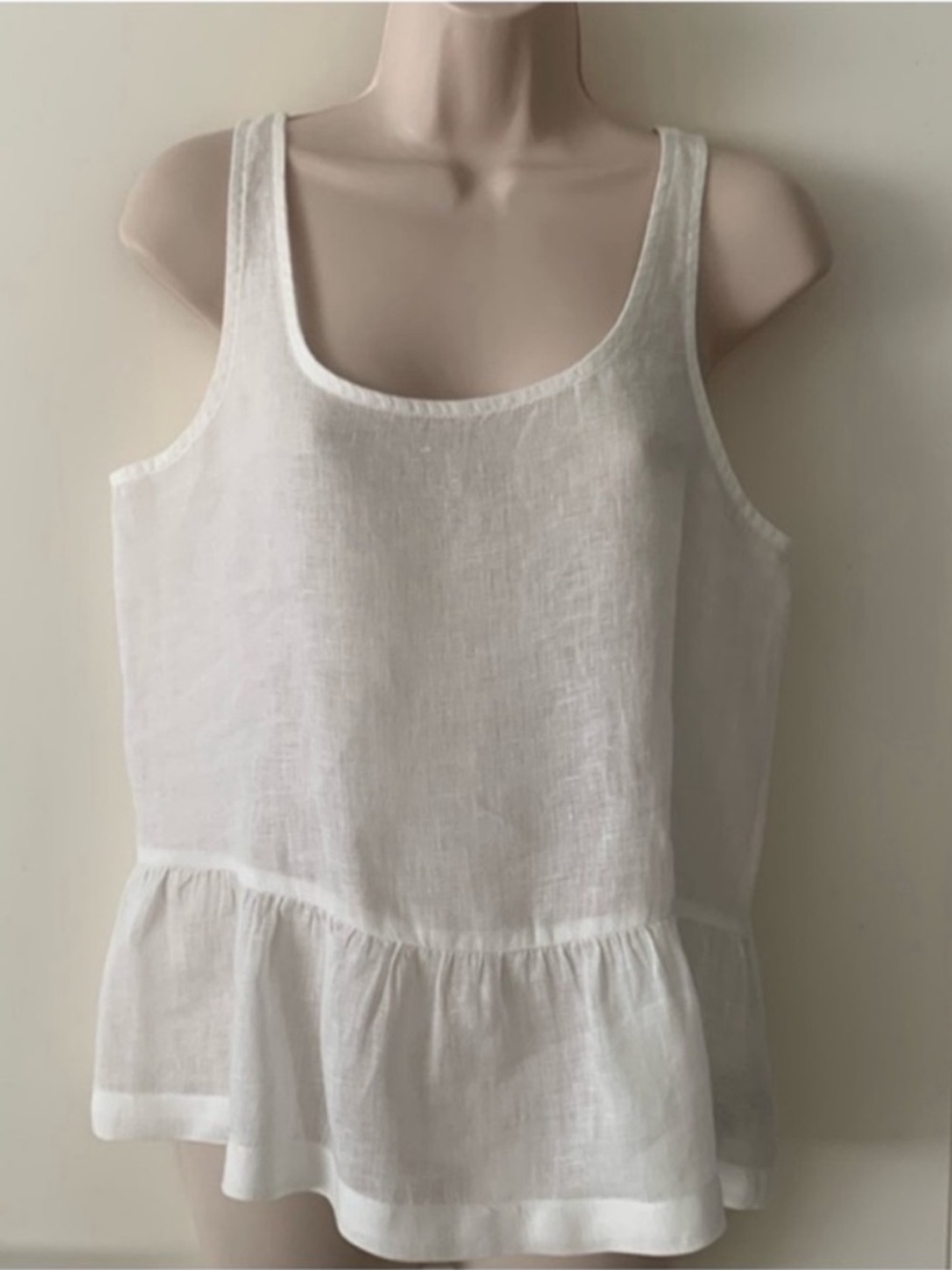 J Brand White Linen Scoop Neck Drop Waist Ruffle Bottom Tank Top Blouse S